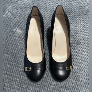 Cole Haan Grand.ØS  Black Leather Womens Wedge, pumps with Gold Accent Size 10B